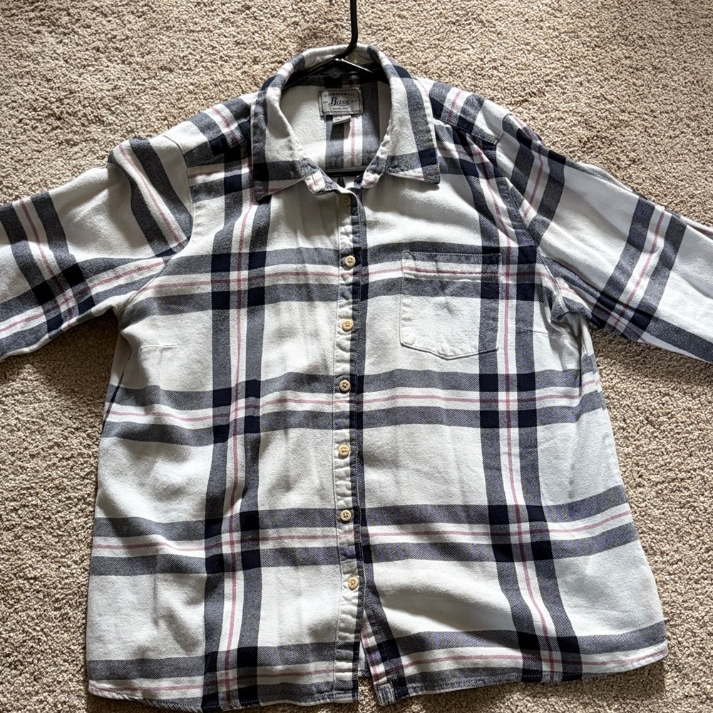 G.H. Bass & Co. Cream Plaid Button-Down Shirt with Navy & Burgundy Accents